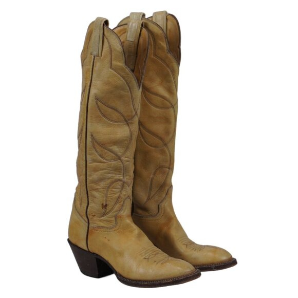 Hondo Pale Yellow Cowboy Western Buckaroo Boots Knee High 17-Inch Tall Women 6 B - Picture 3 of 13